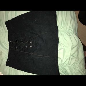 Black cross ties suede skirt